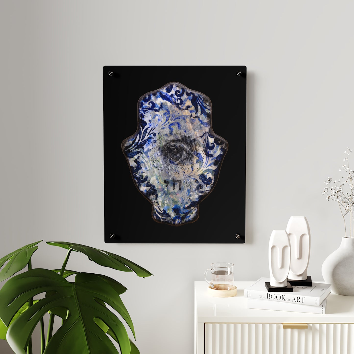"Hamsa in Distressed Blues" by Esther Cohen Glossy Modern Acrylic Print