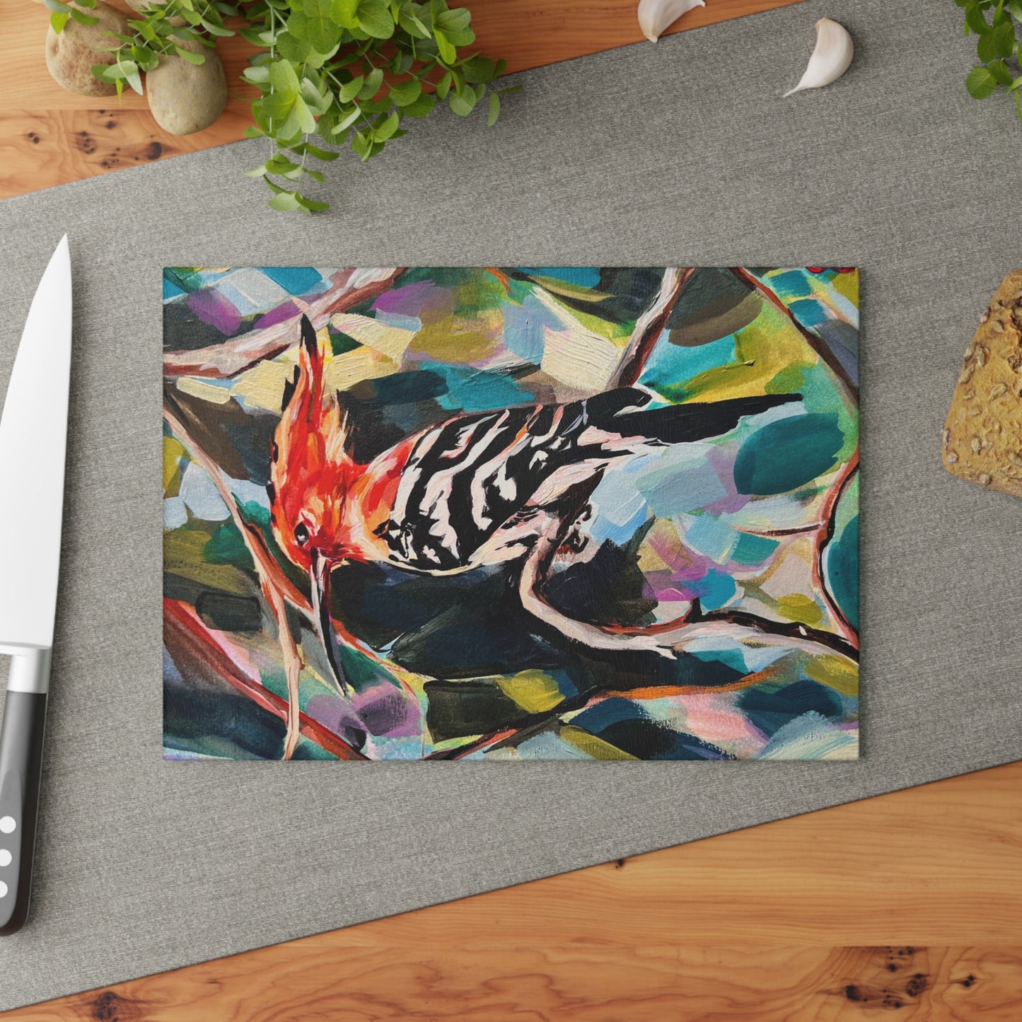 Painted Hoopoe Glass Cutting Board