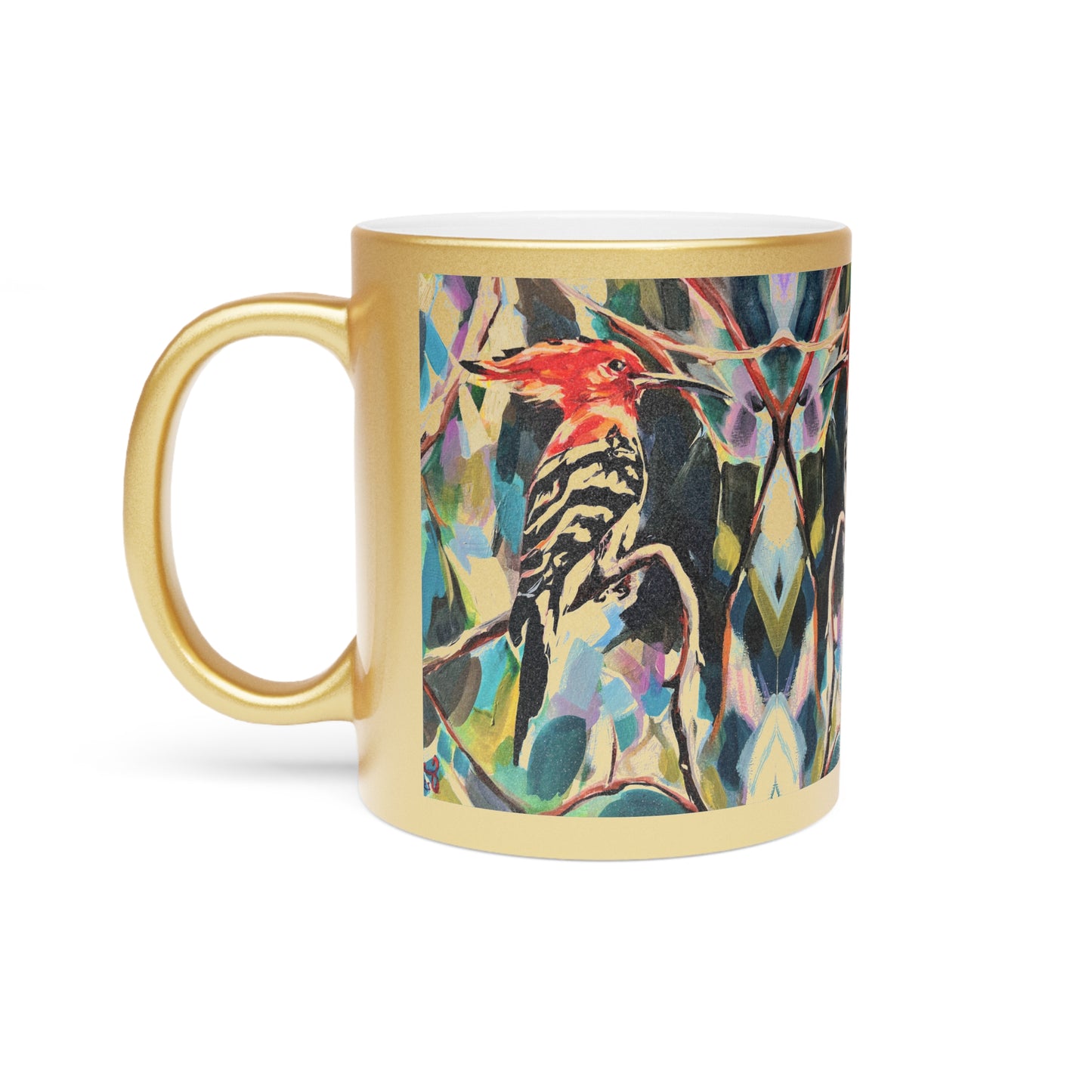 “Painted Hoopoe Bird” Metallic Mug by Leah Luria (Silver\Gold)