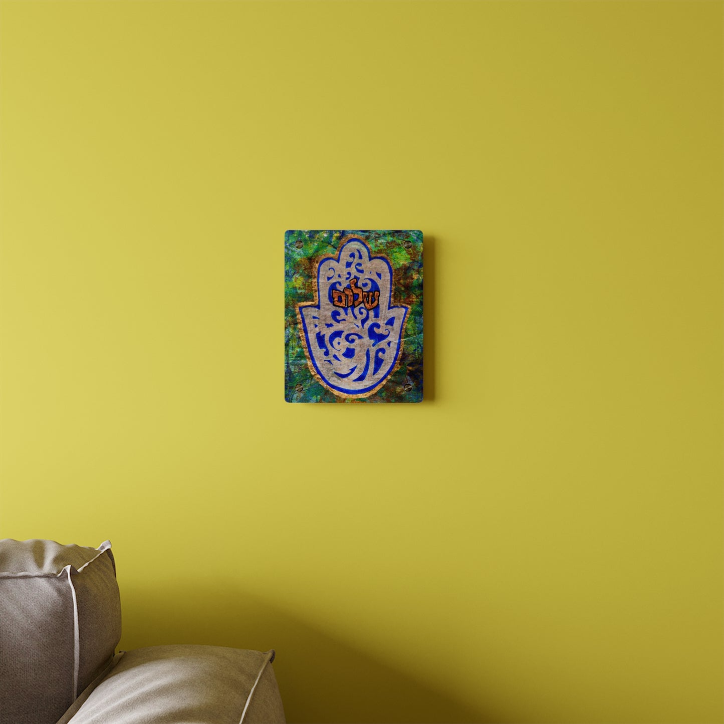 "Hamsa of Peace in Turquoise" Glossy Modern Acrylic Wall Art Print by Esther Cohen