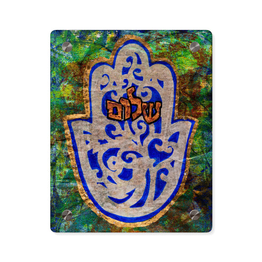 "Hamsa of Peace in Turquoise" Glossy Modern Acrylic Wall Art Print by Esther Cohen