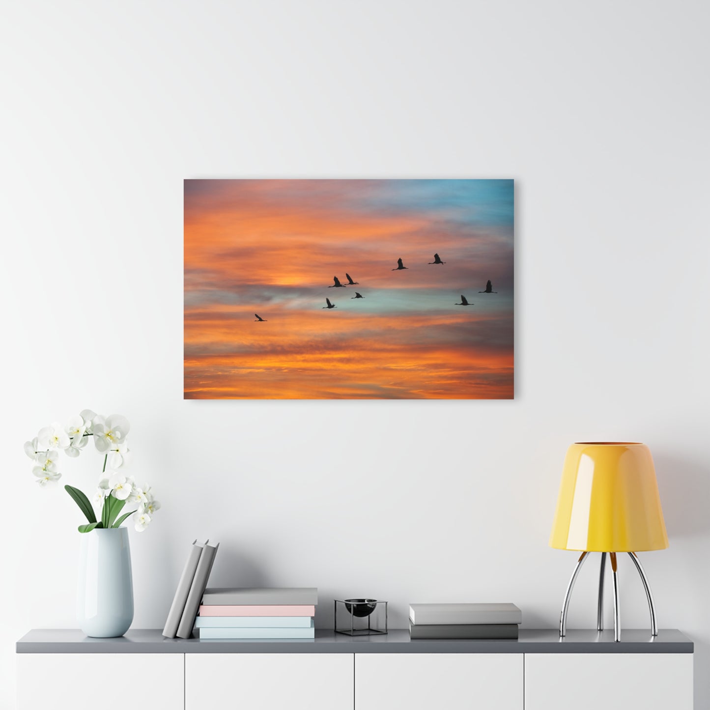 Migrating Cranes at Sunrise by Yehoshua Halevi - Photograph on Glossy Acrylic (French Cleat Hanging)