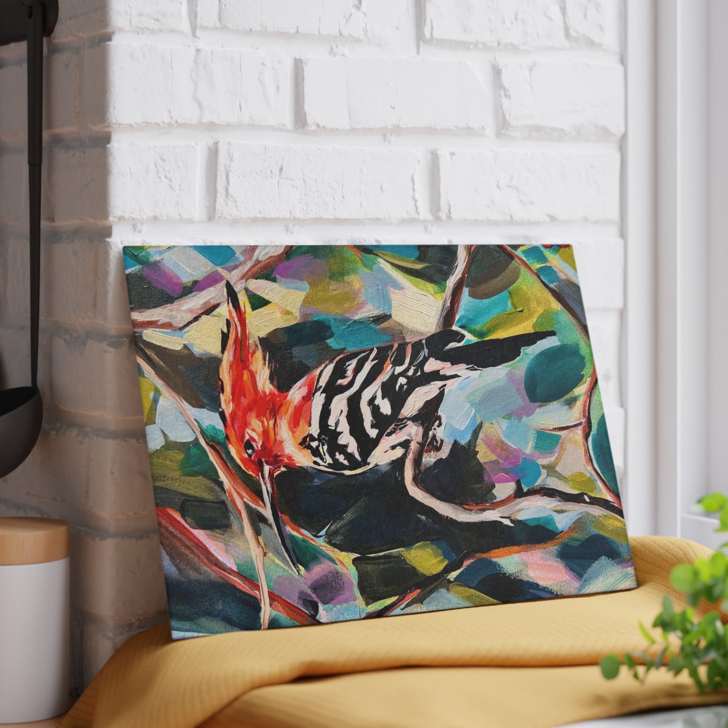 Painted Hoopoe Glass Cutting Board