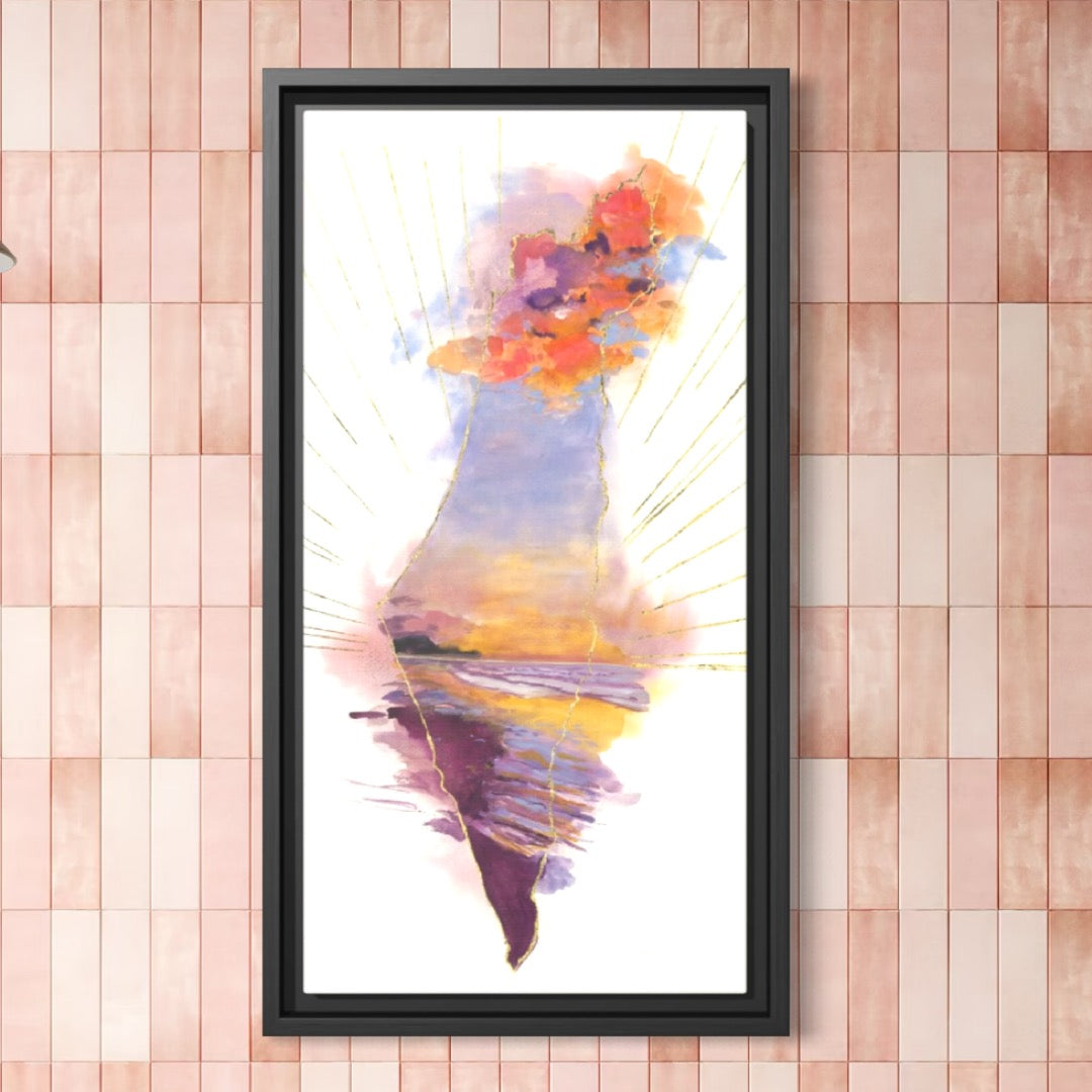 “Radiant Israel” - Map of Israel by Avigael Tondowski - Framed Canvas Print