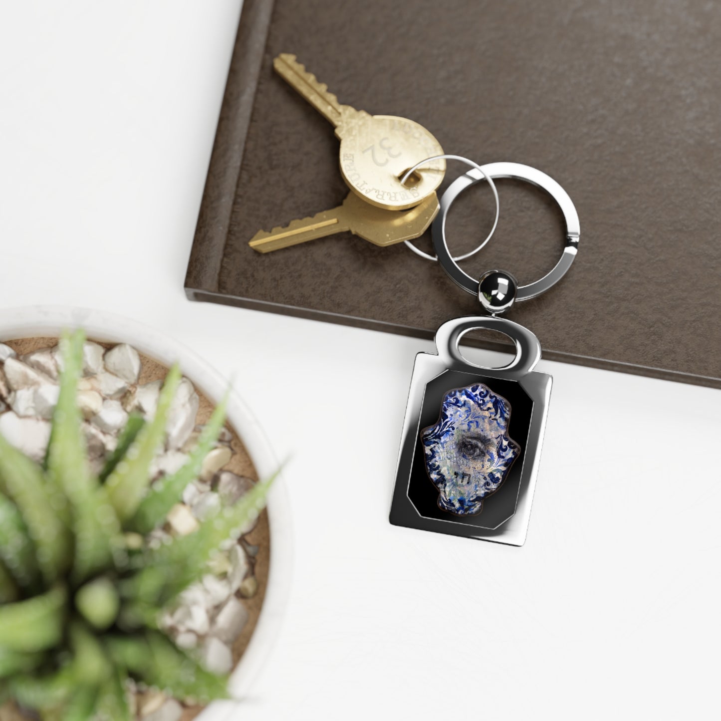 "Hamsa in Blues II" Keyring by Esther Cohen no