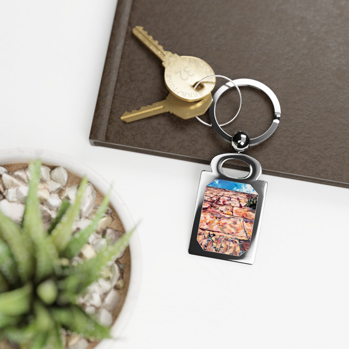 Kotel from Below III by Leah Luria Rectangular Keyring