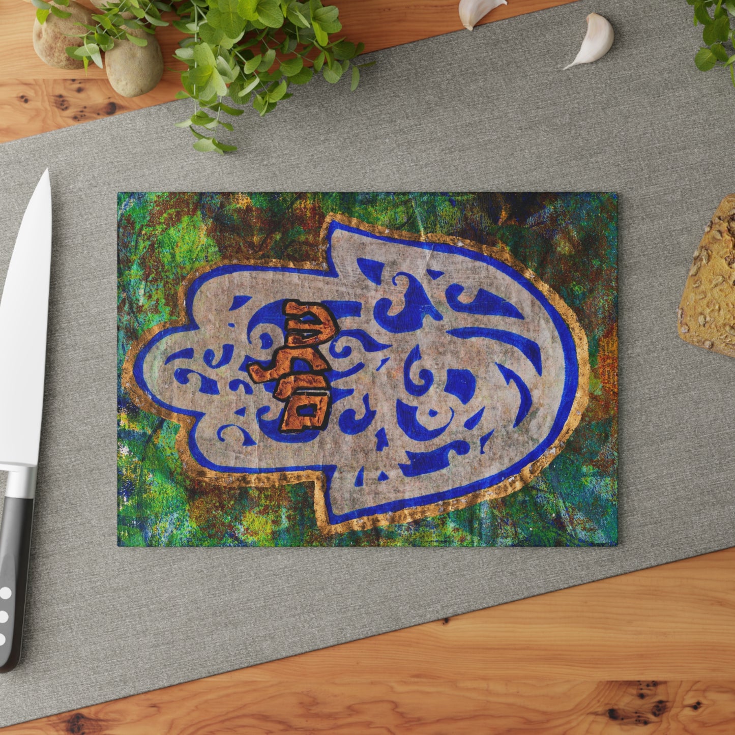 "Hamsa of Peace" Glass Challah Board by Esther Cohen