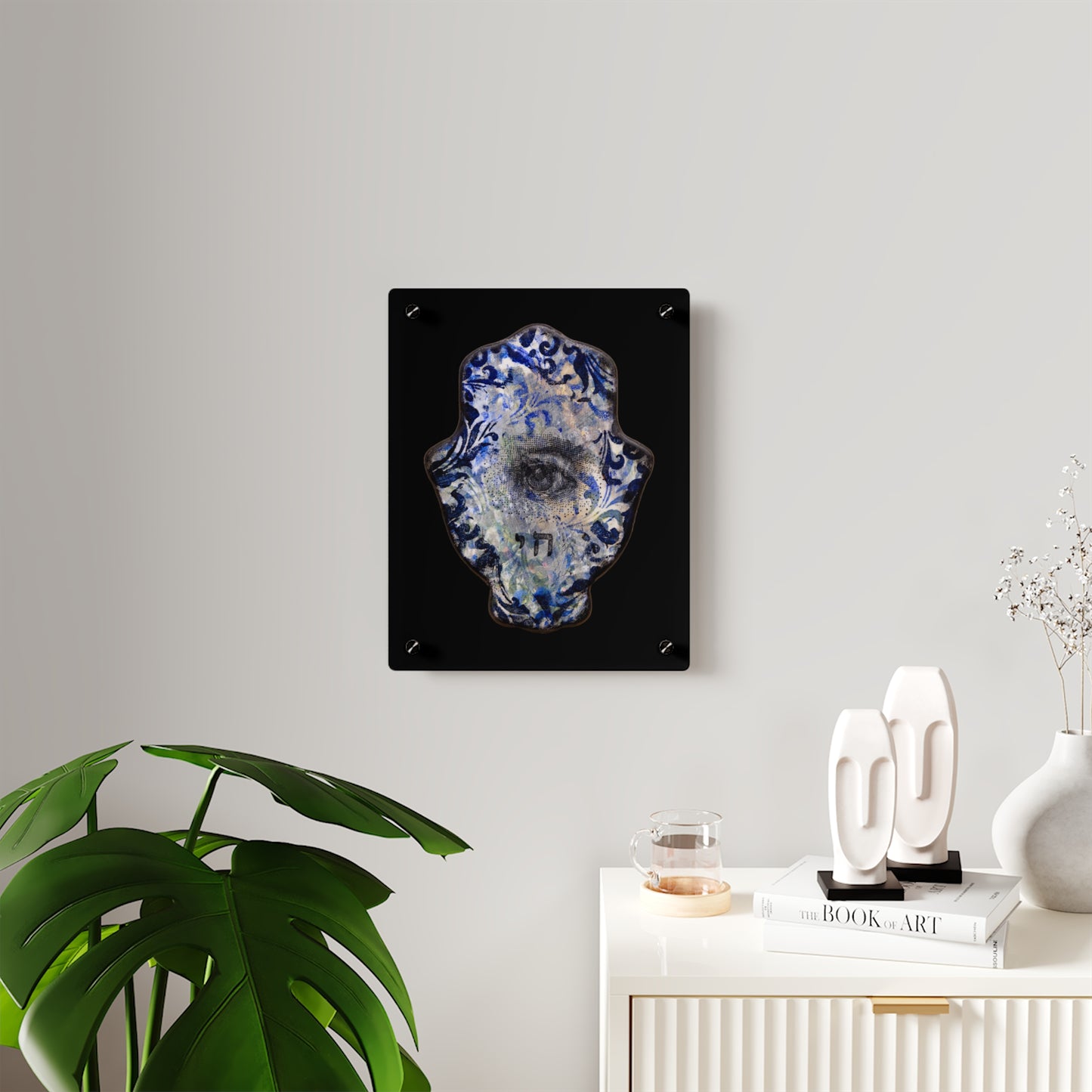 "Hamsa in Distressed Blues" by Esther Cohen Glossy Modern Acrylic Print