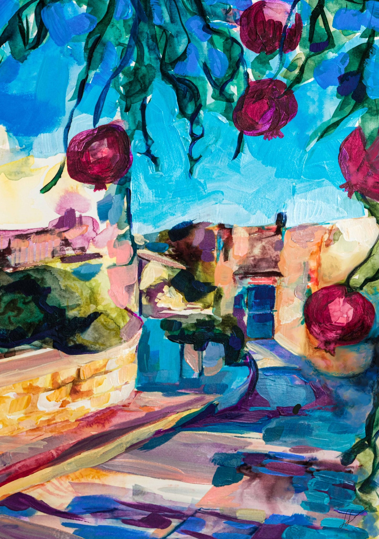 Dancing Shadows of Tzfat Watercolor by Leah Luria Print on Fine Art Paper or Canvas Giclée