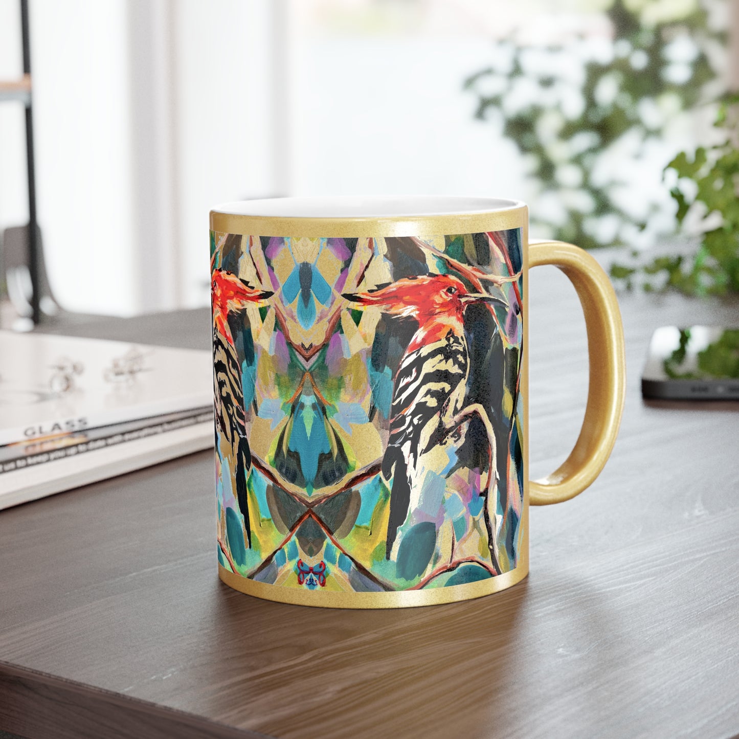 “Painted Hoopoe Bird” Metallic Mug by Leah Luria (Silver\Gold)