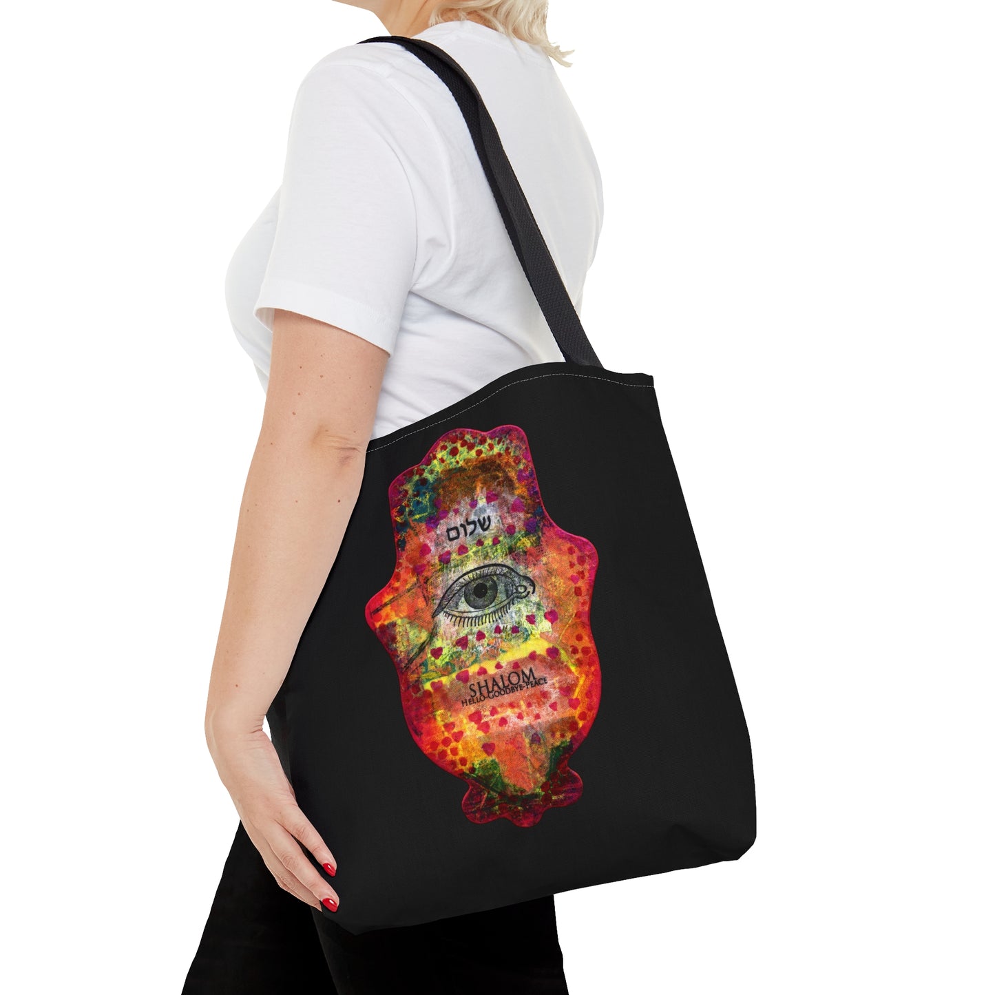 "Hamsa in Blue & Fuchsia" Double Sided Tote Bag by Esther Cohen