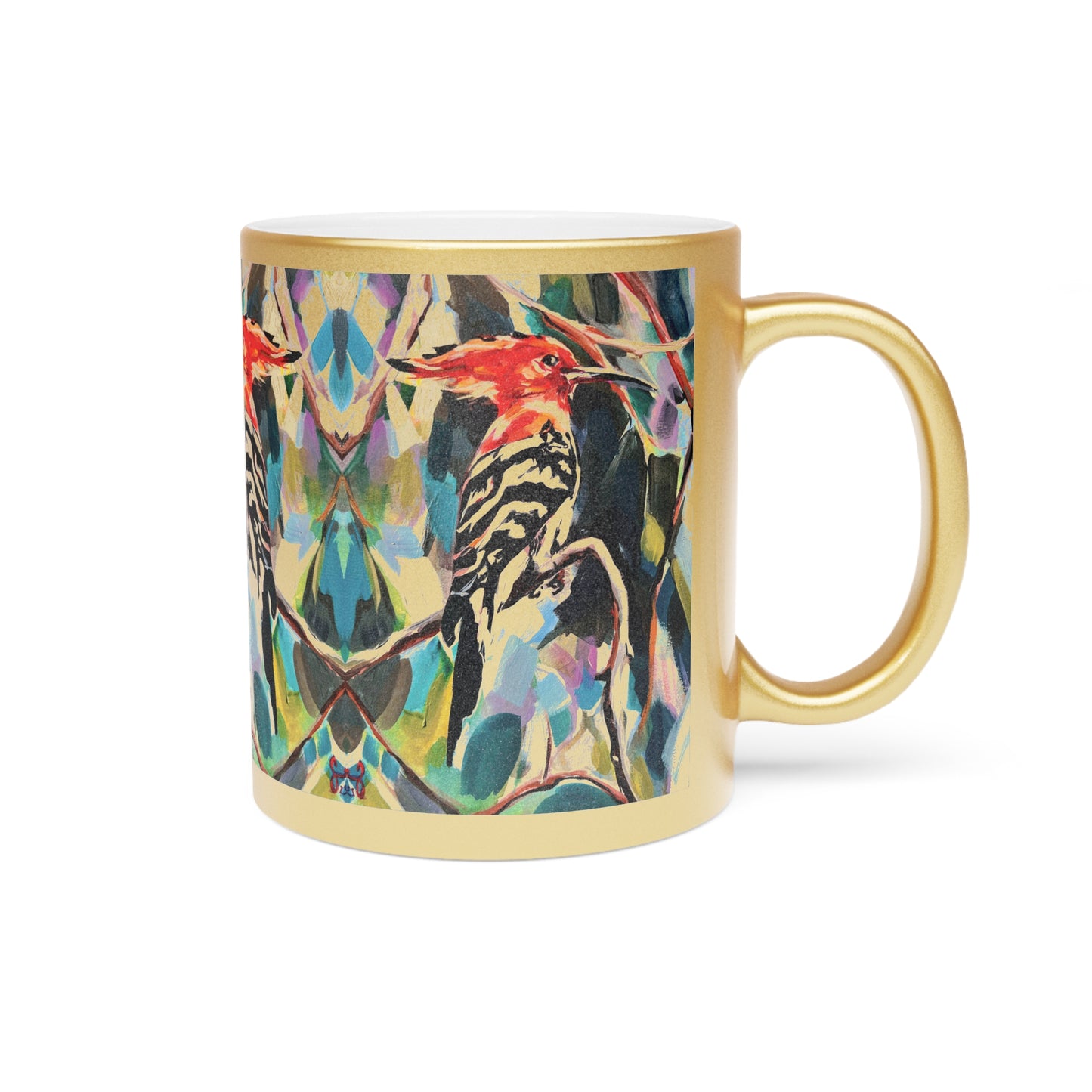 “Painted Hoopoe Bird” Metallic Mug by Leah Luria (Silver\Gold)