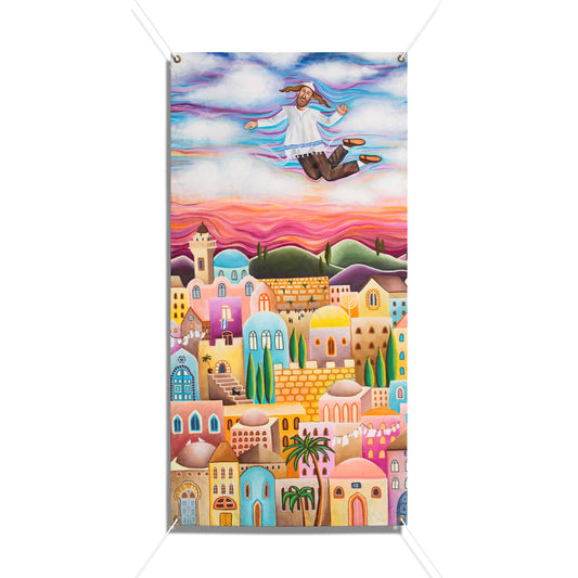 Flying Hassid by Yael Flatauer Sukkah Tapestry (waterproof)