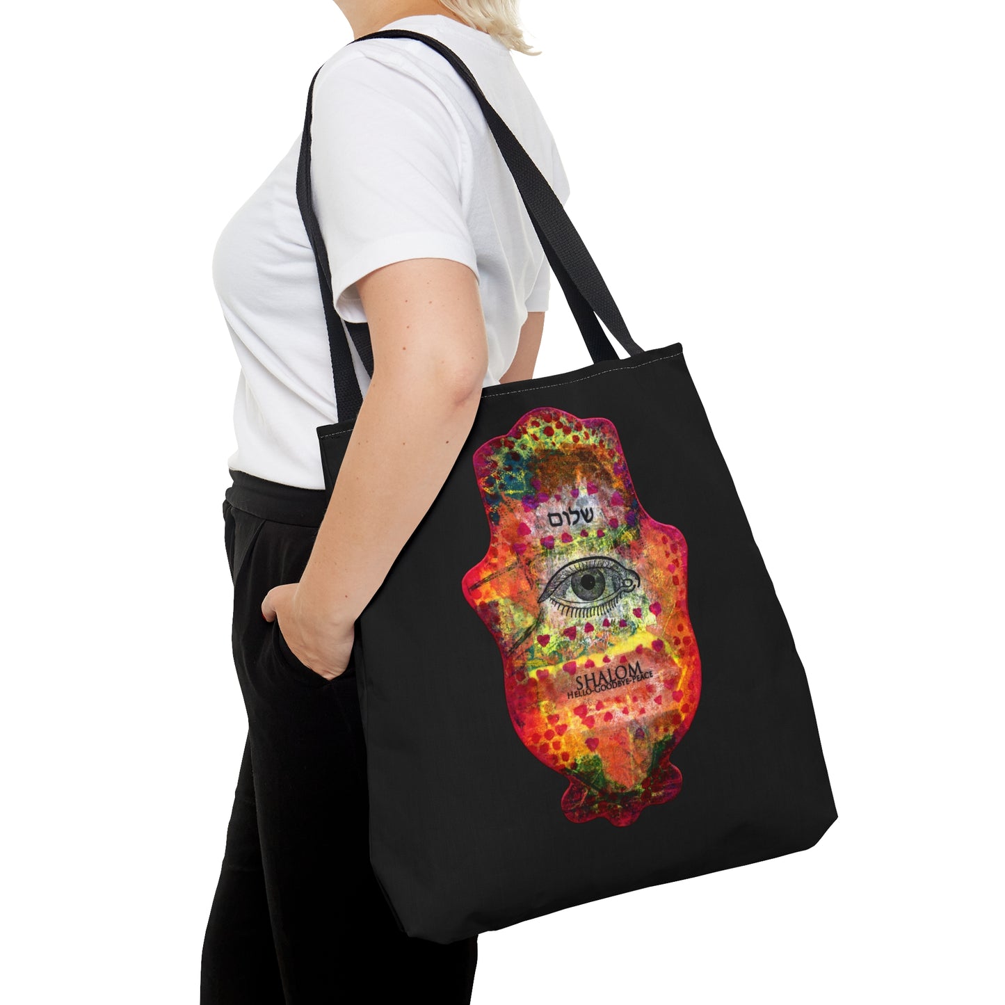 "Hamsa in Blue & Fuchsia" Double Sided Tote Bag by Esther Cohen