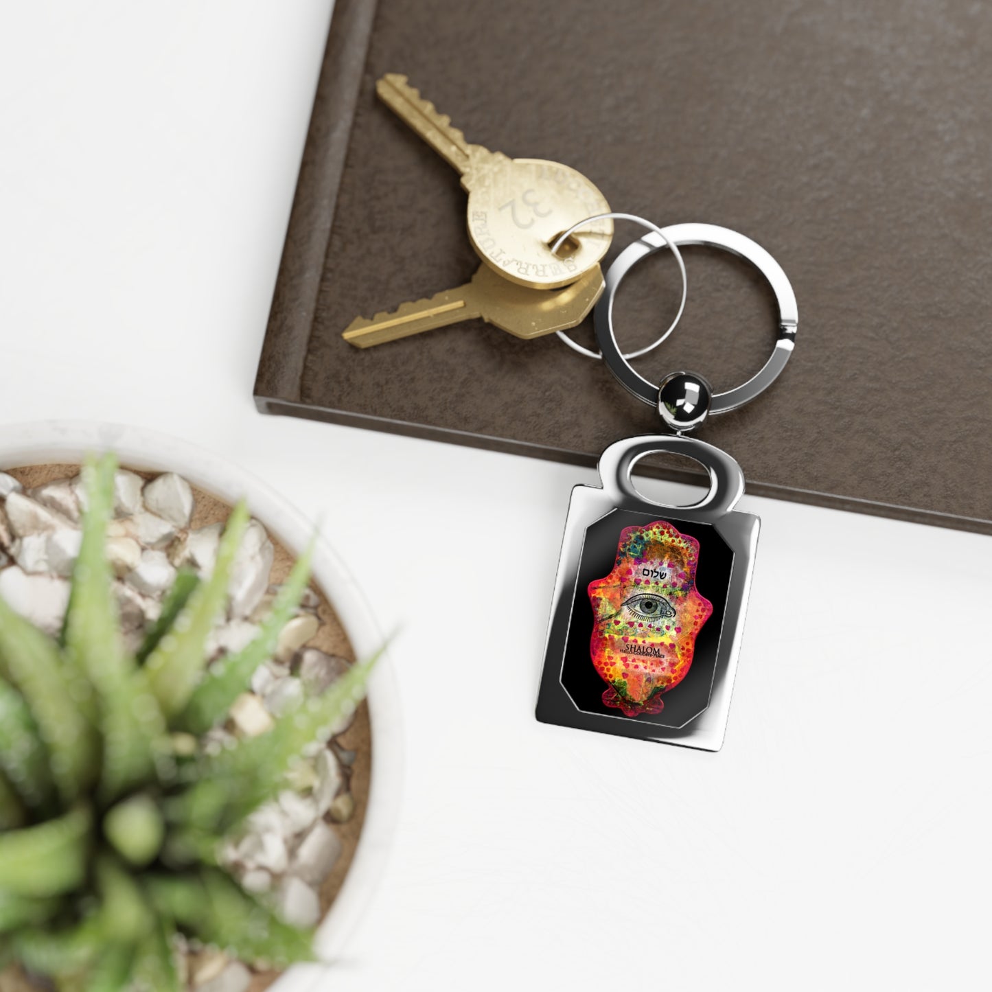 "Hamsa in Reds" by Esther Cohen Rectangle Photo Keyring