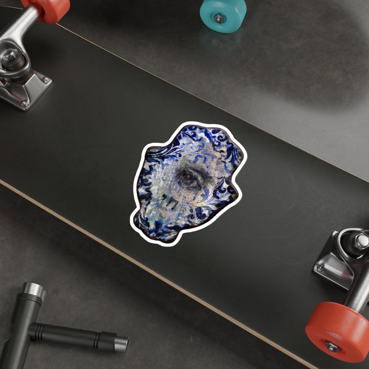 "Hamsa in Blues II" Die-Cut Sticker by Esther Cohen