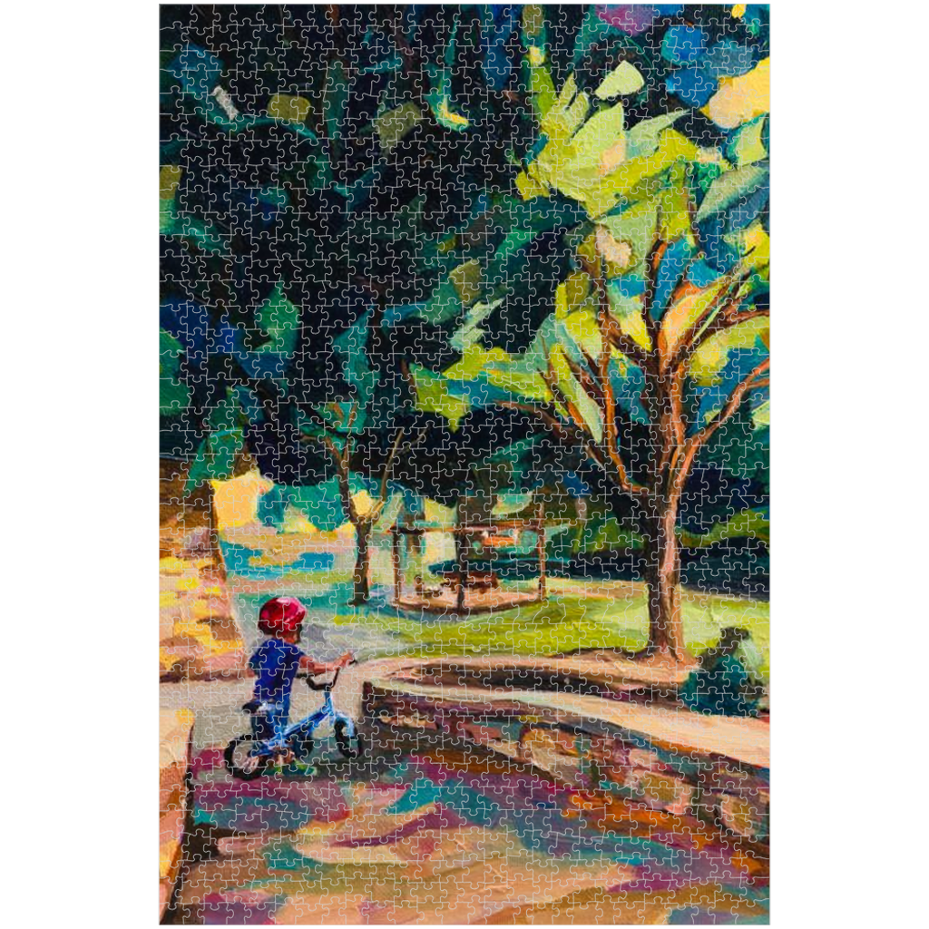 Adventure on a Bike Painted Puzzle by Leah Luria