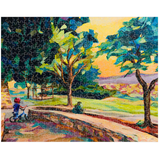 Adventure on a Bike Painted Puzzle by Leah Luria